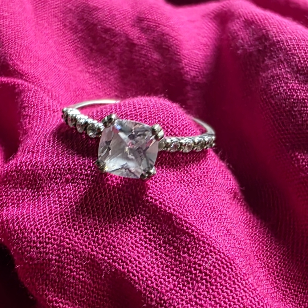 Source Unknown Silver And Pink Gem Ring - image 1